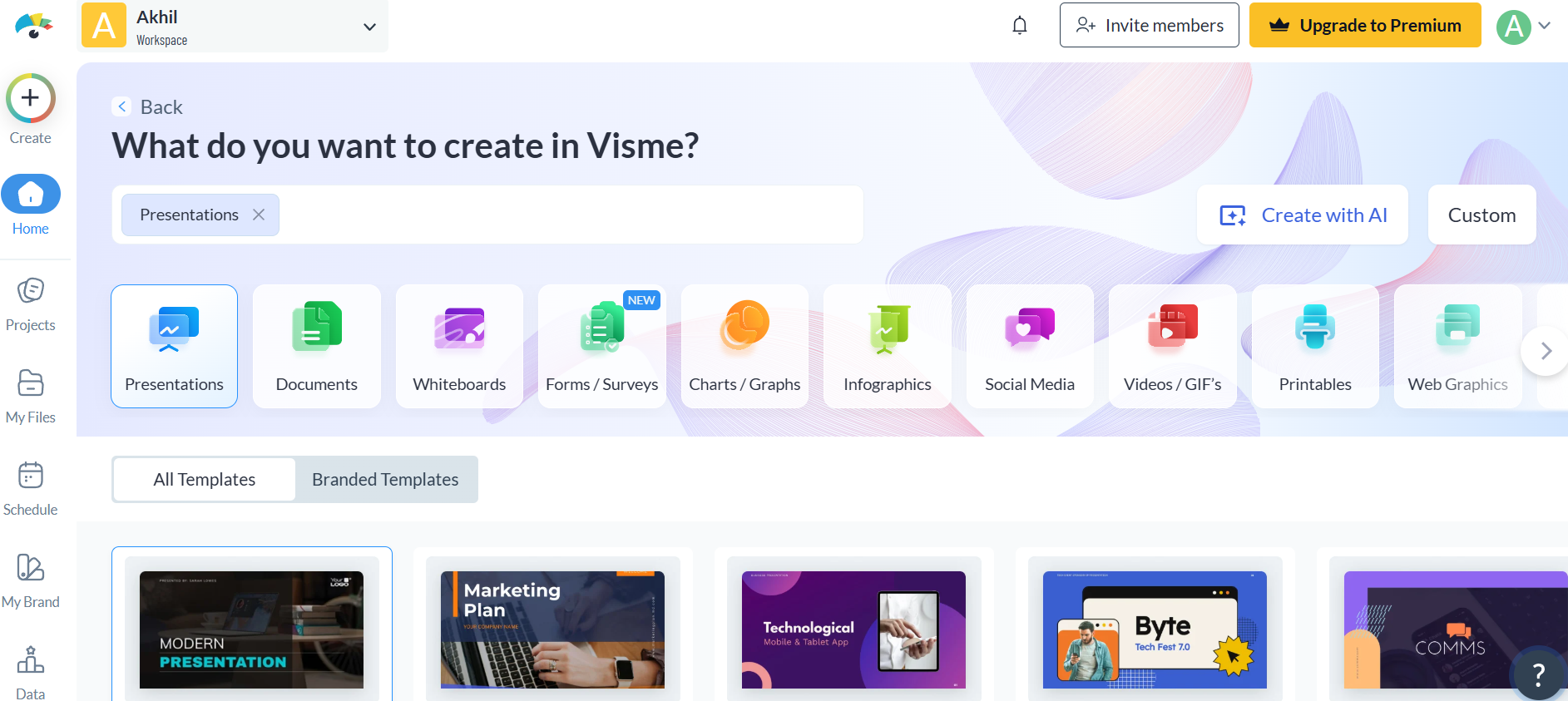 Visme's interface