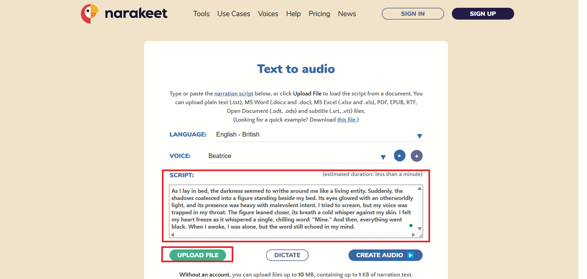Type or upload your script