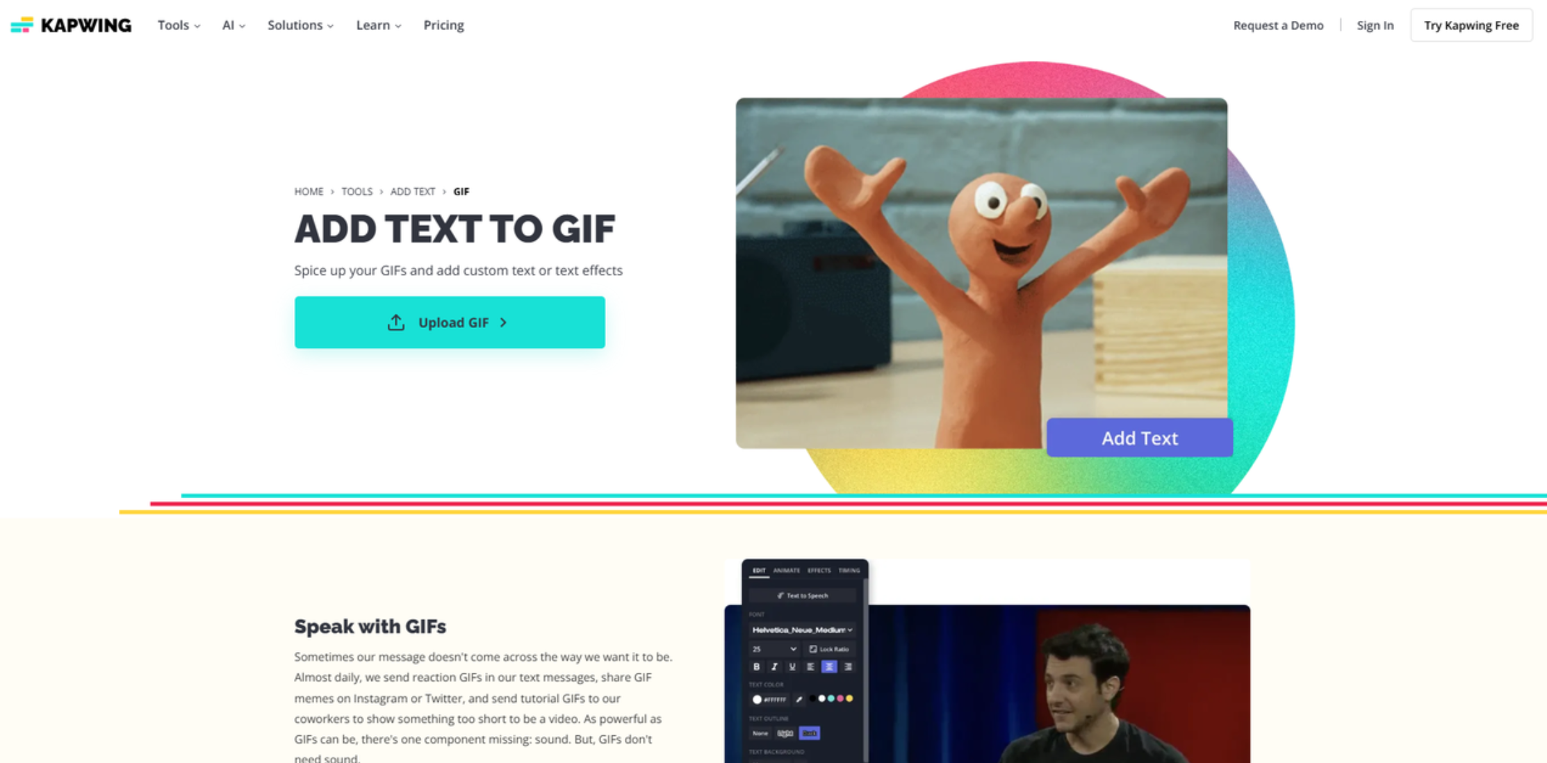อินเทอร์เฟซของ Kapwing - เครื่องมือที่สมบูรณ์แบบในการเขียนข้อความบน GIF