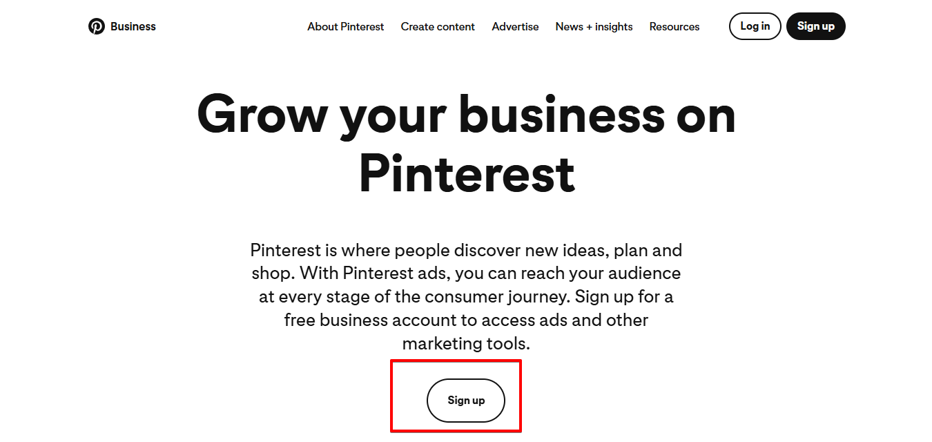 Inscrevendo-se na conta empresarial do Pinterest