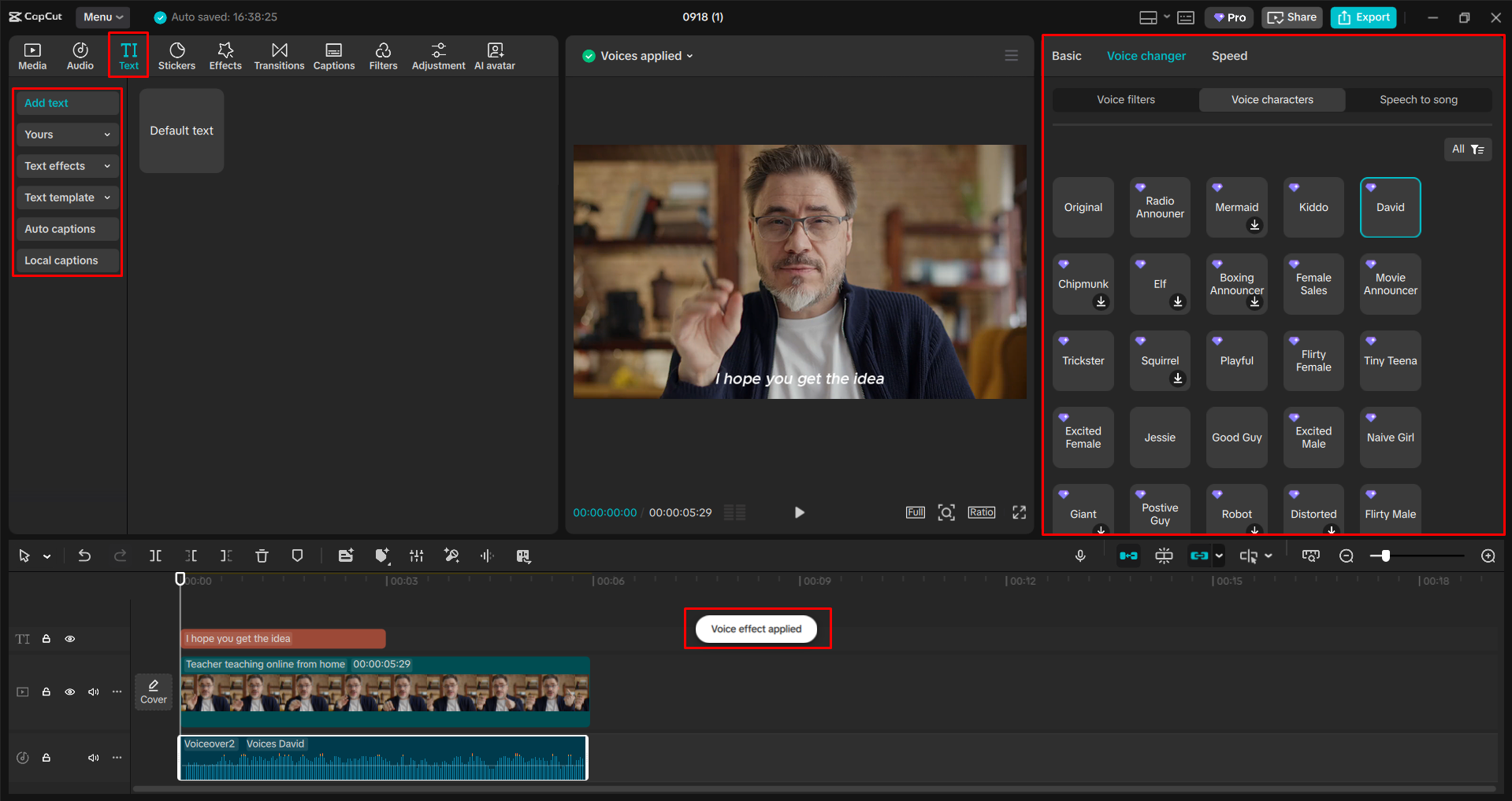 Using the voice changer in the CapCut desktop video editor