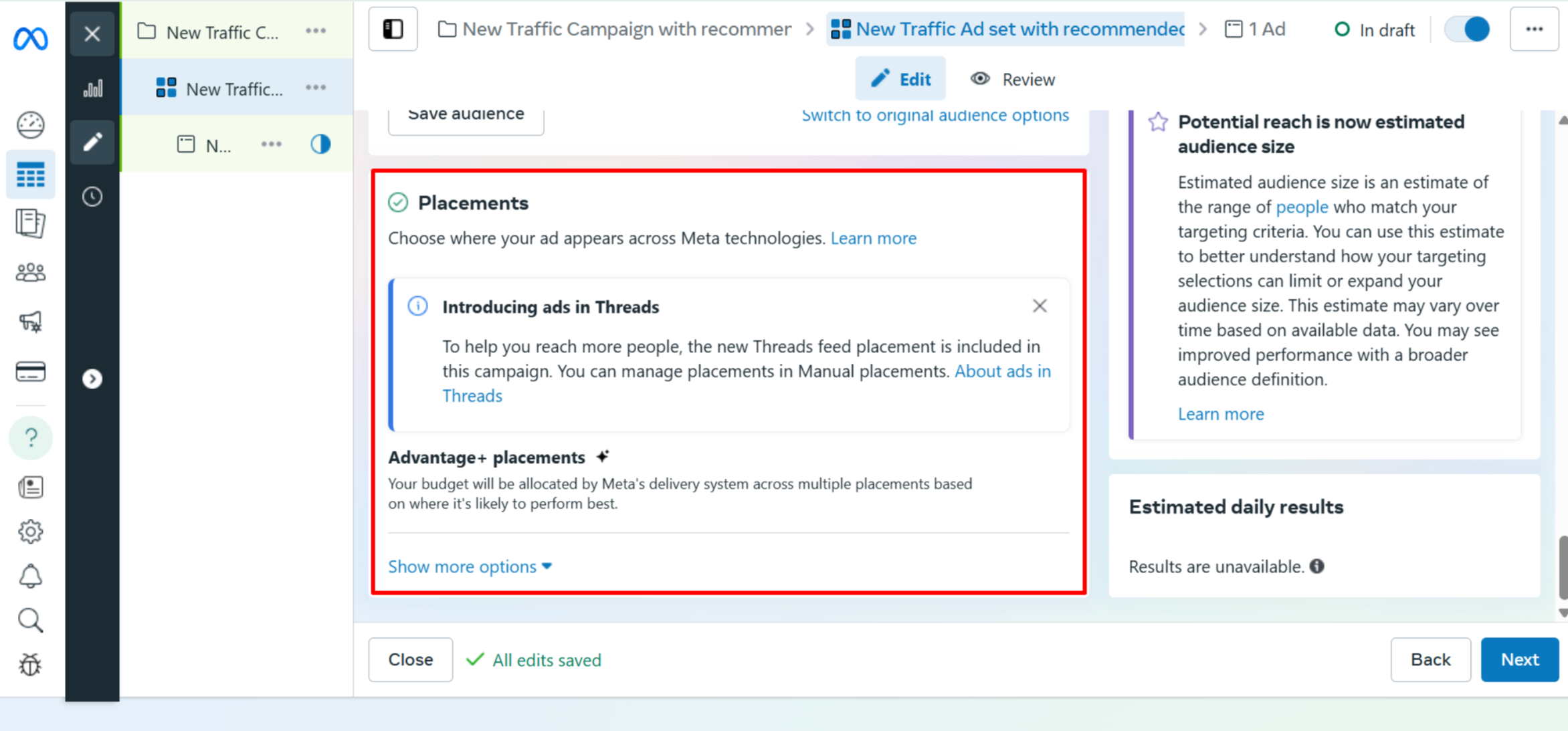 Mainospaikkojen valitseminen Facebookissa