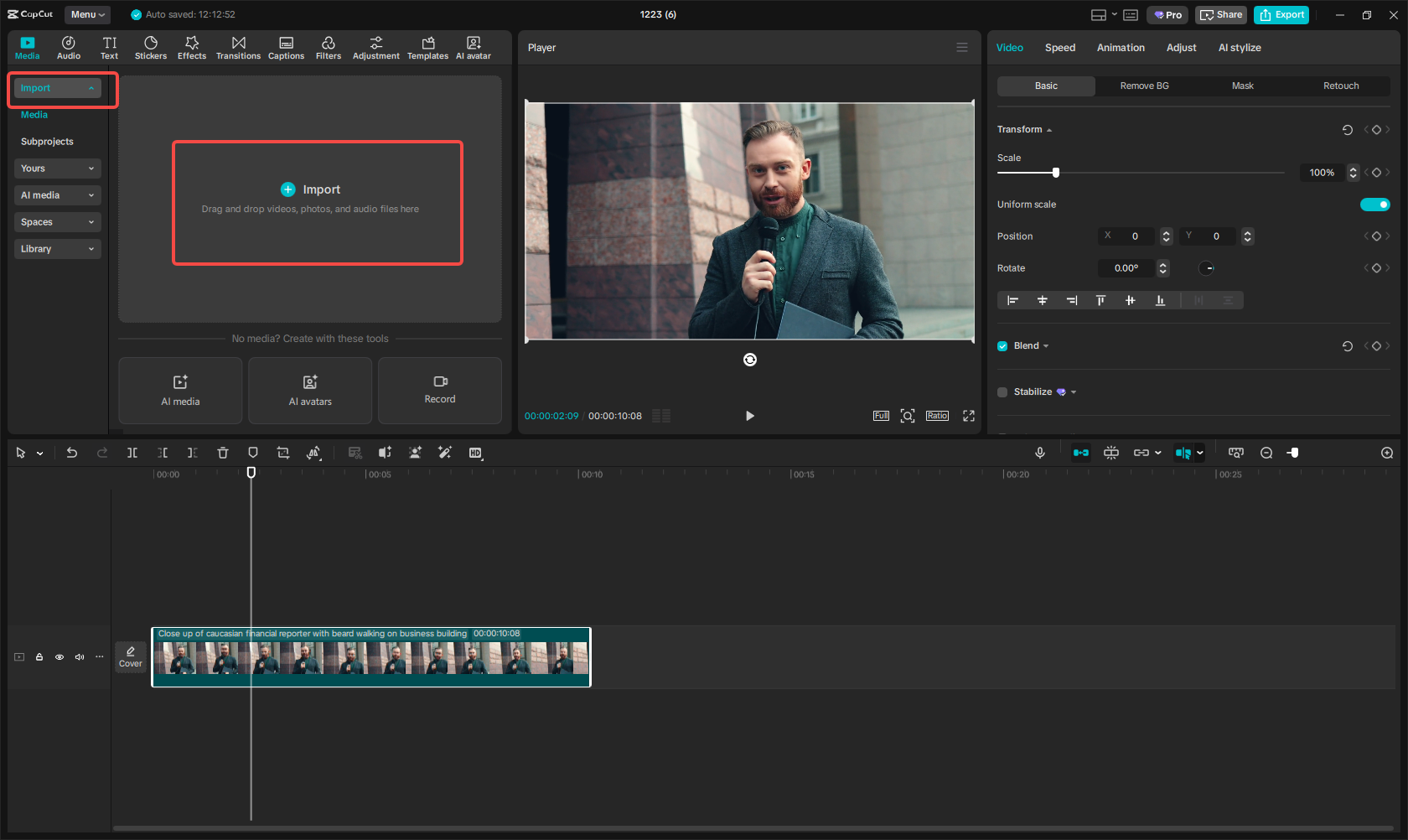 Launch CapCut and add your personal video