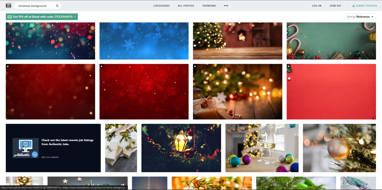 Interface of StockSnap - a place to download free Christmas image background