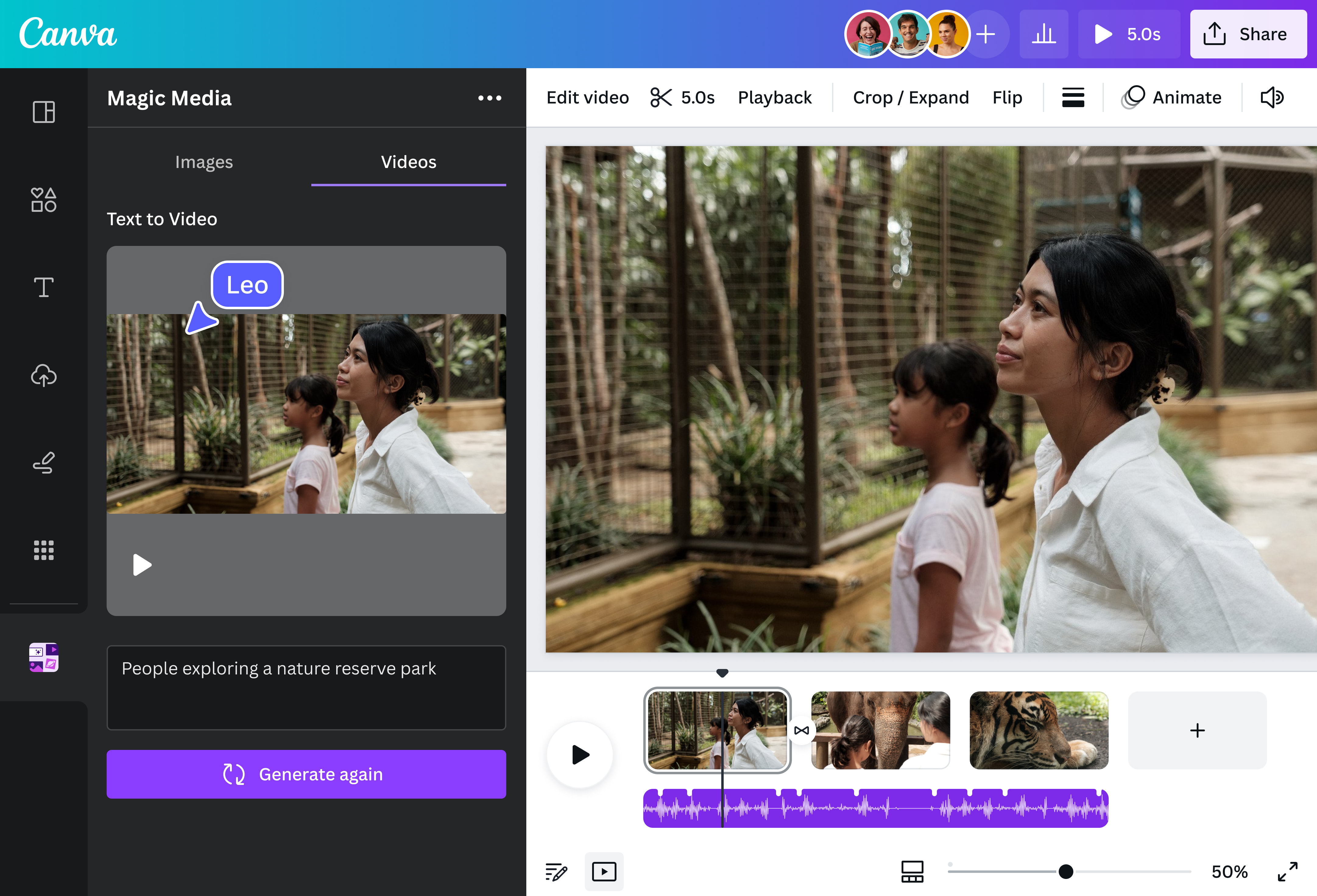 Interface of Canva - an easy way to make AI videos