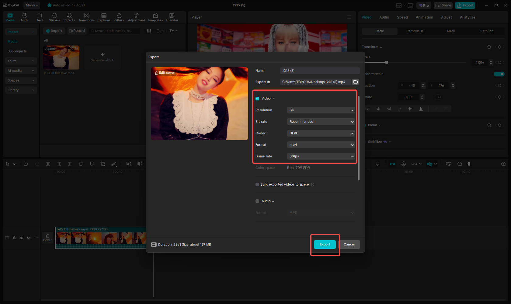 Export the cropped video