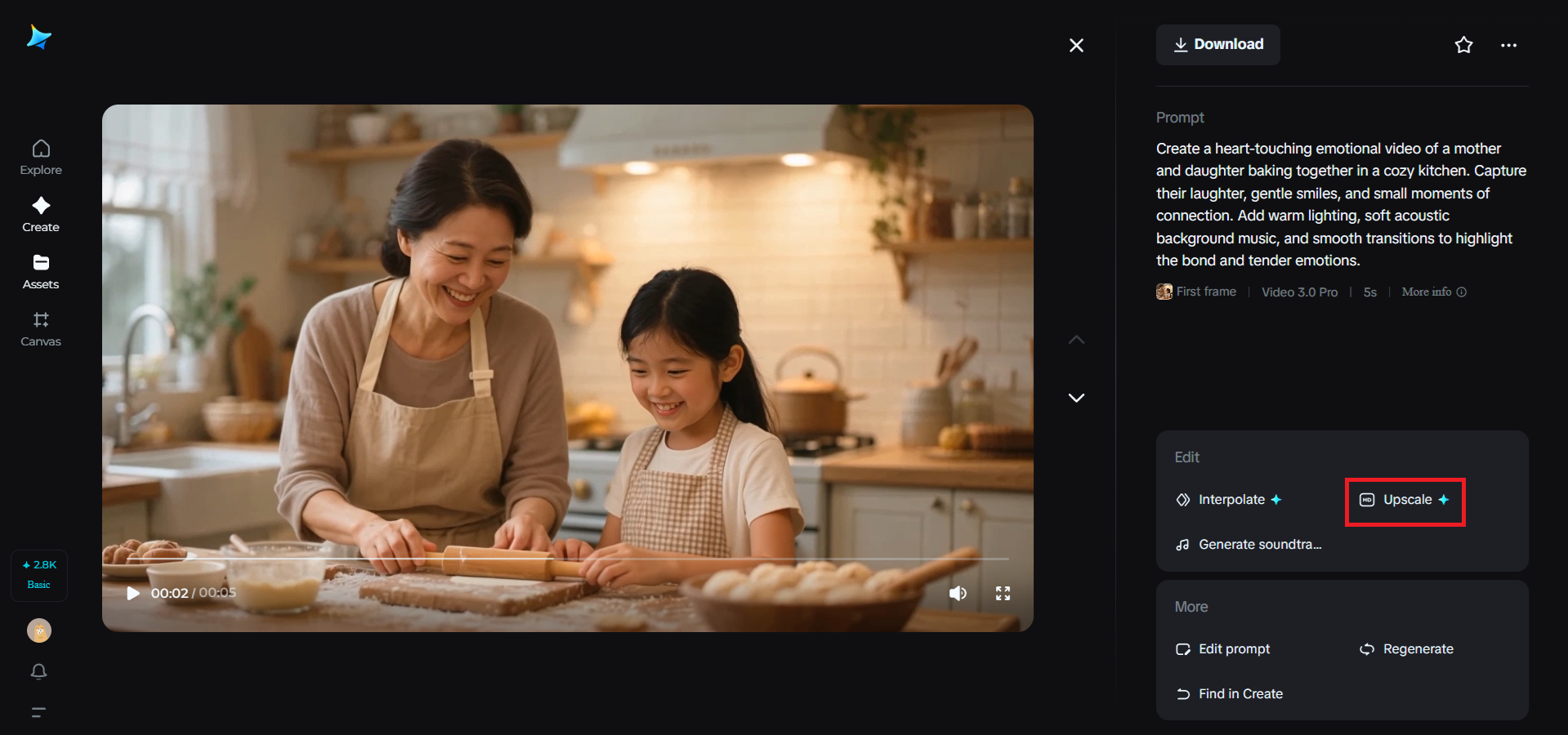 Upscale feature in Dreamina