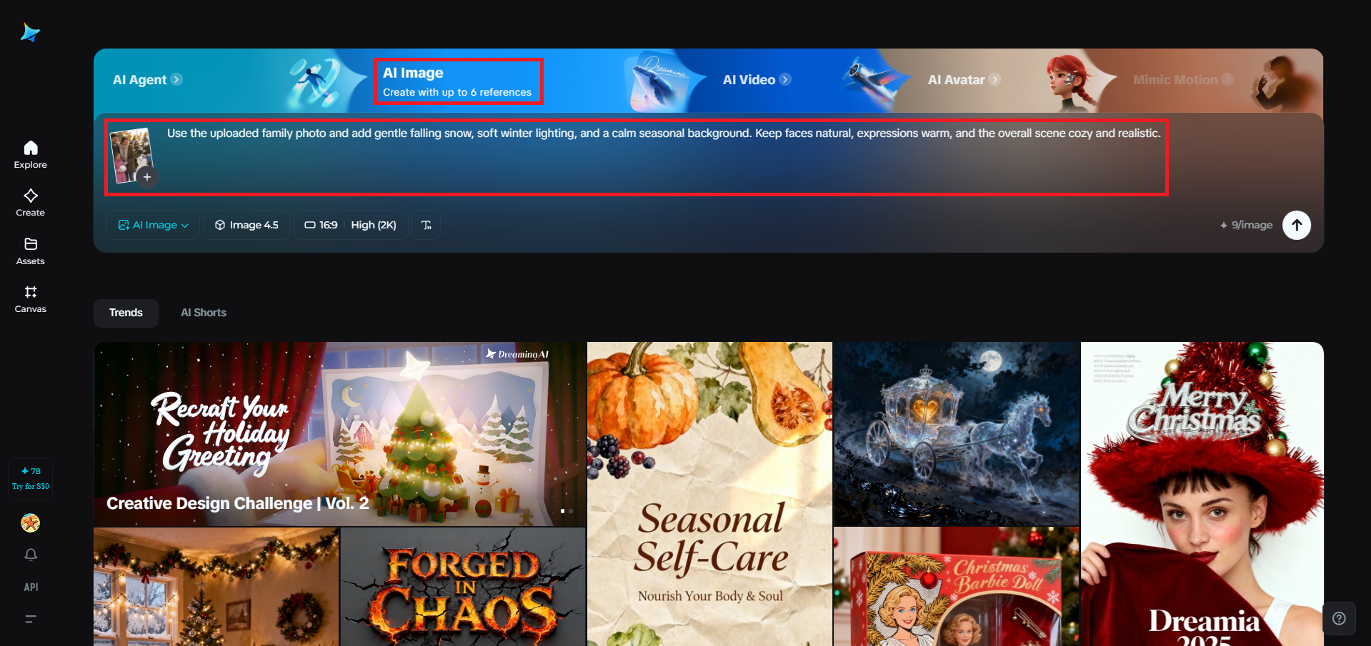 Upload a winter-themed image and write a clear prompt