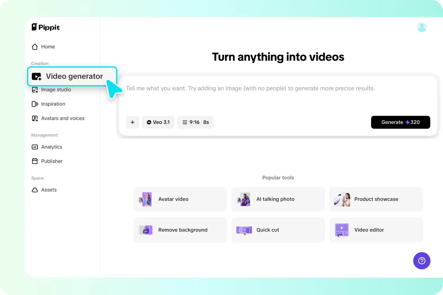 Go to the Video generator