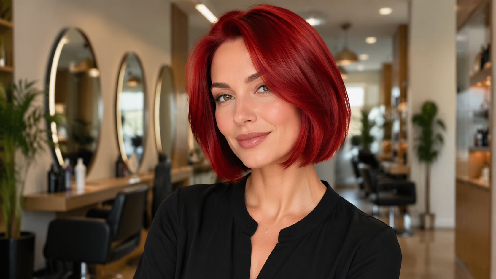 Przykład podpowiedzi filtra do włosów Dreamina Red 6: Cherry Red Bob Style