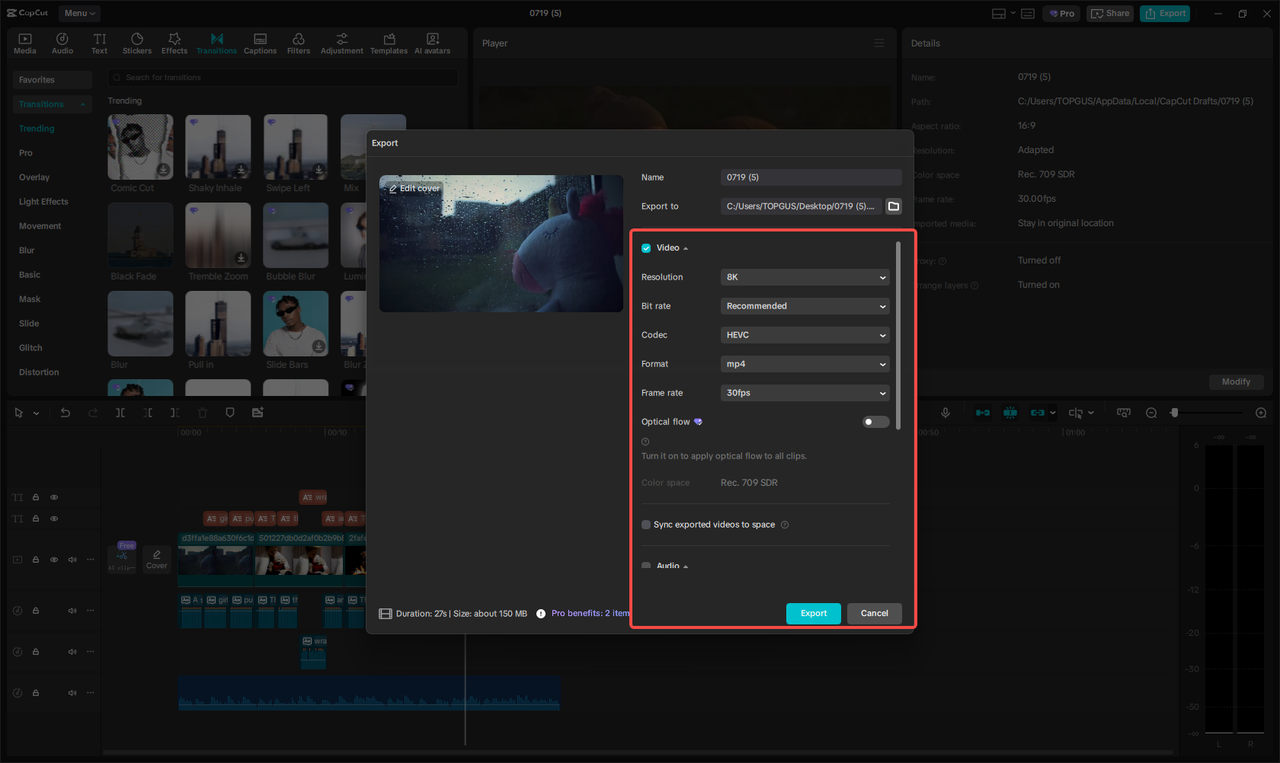 Exporting the video in CapCut