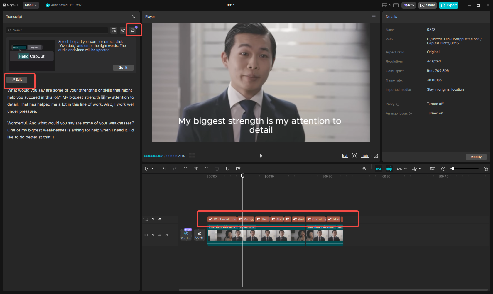 Generating captions in CapCut