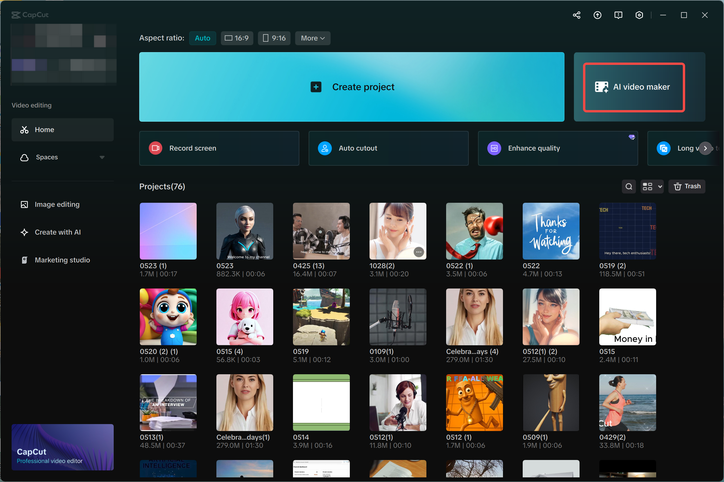Access the AI video maker tool in the CapCut online video editor