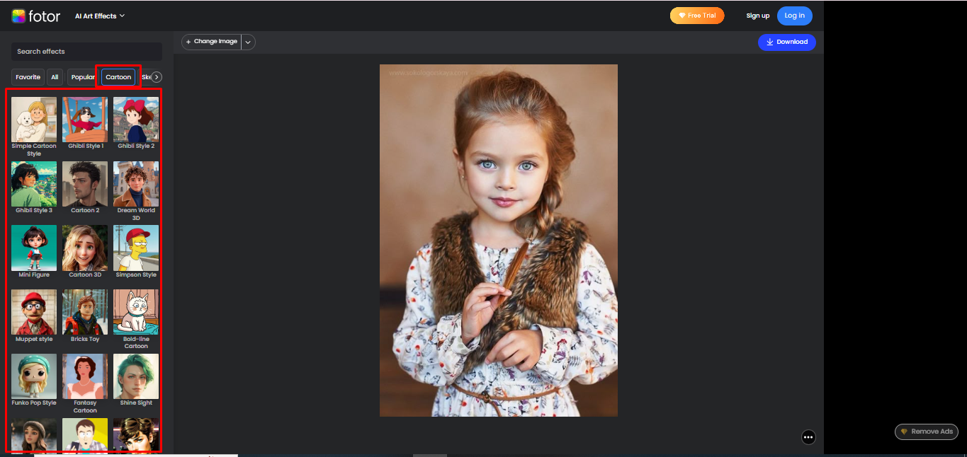Verwenden Sie KI-Cartoon-Effekte in einem 3D-Cartoon-Fotoeditor-Online-Tool