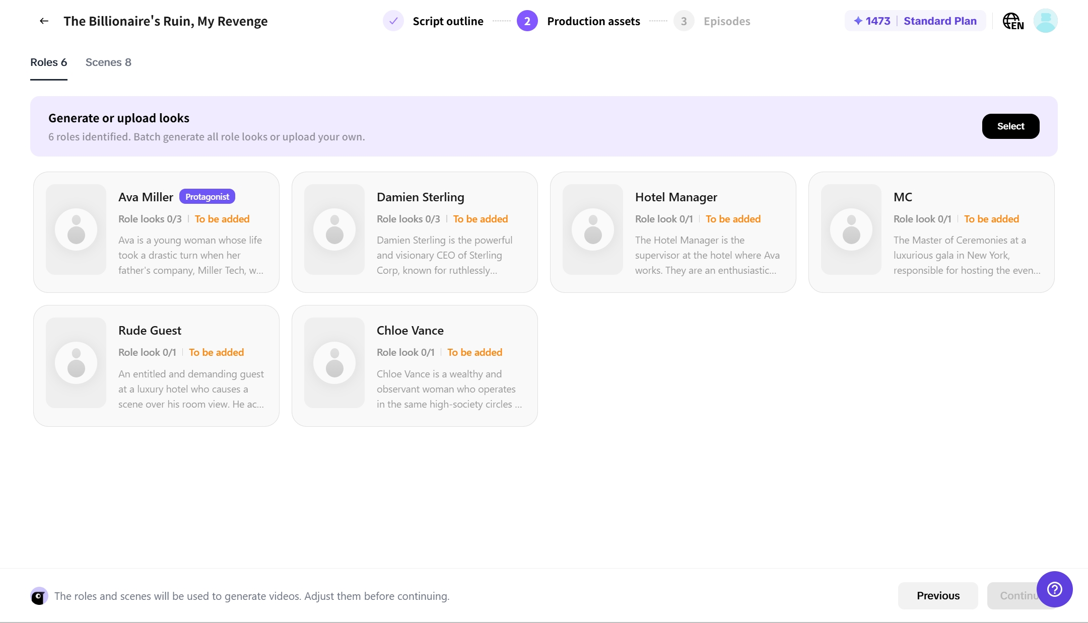 Generate or upload production assets