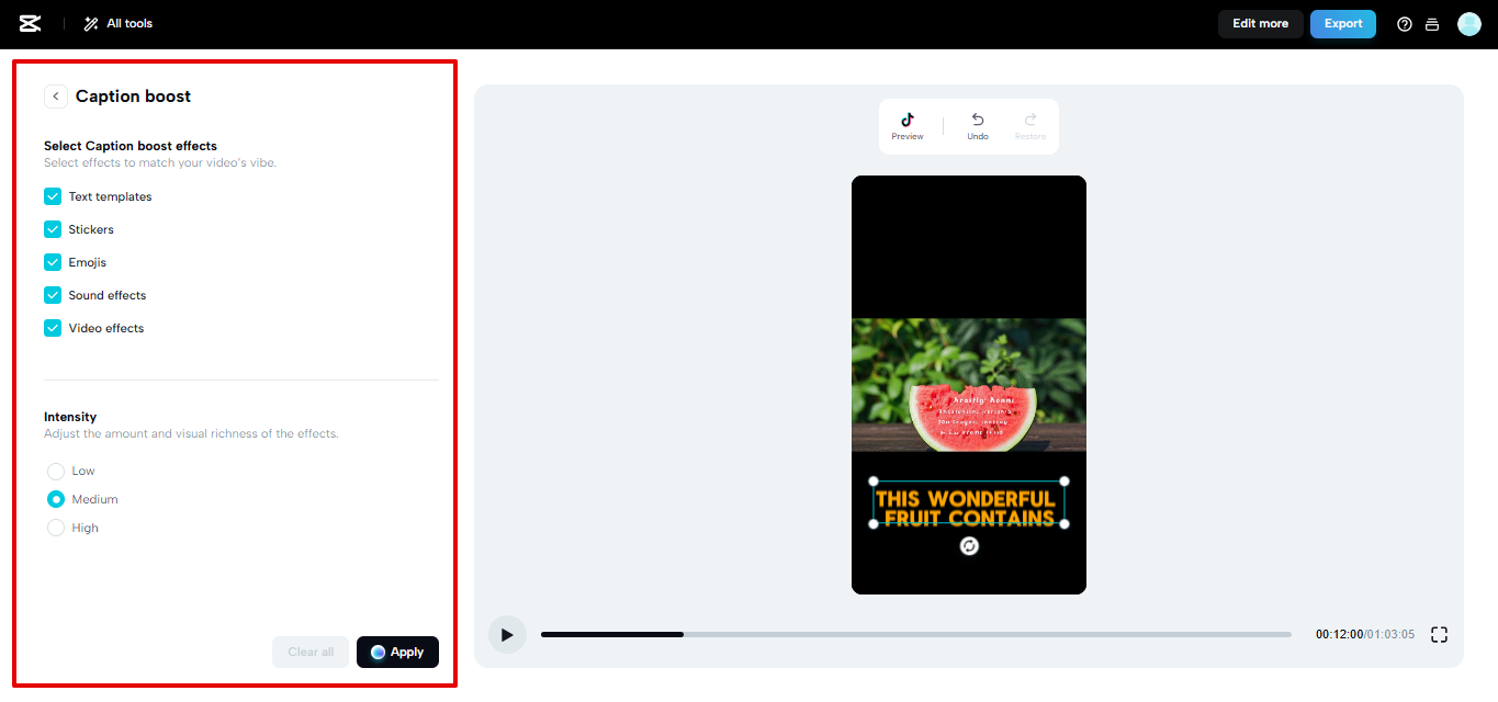 Caption boost in CapCut Web