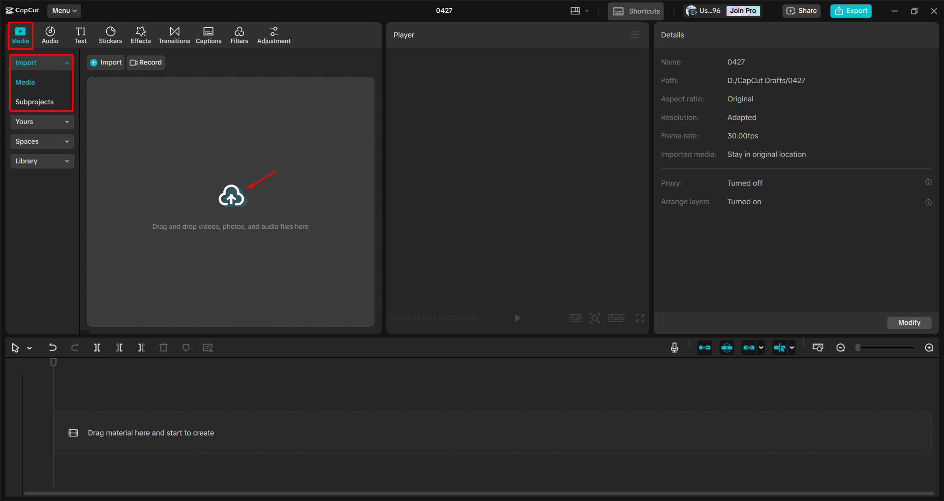 Pag-import ng video sa CapCut desktop video editor