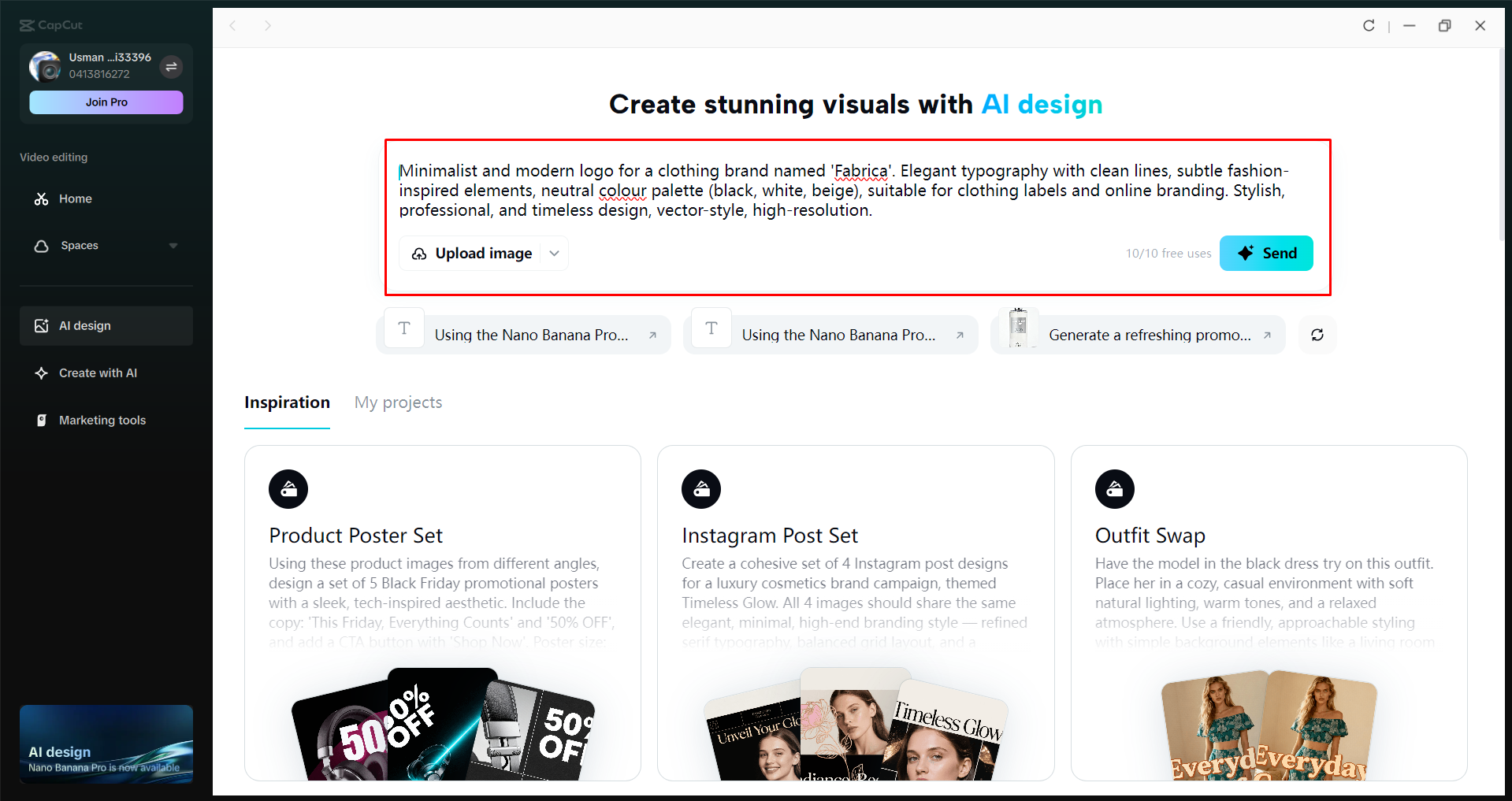 Accessing the AI design tool in the CapCut desktop video editor