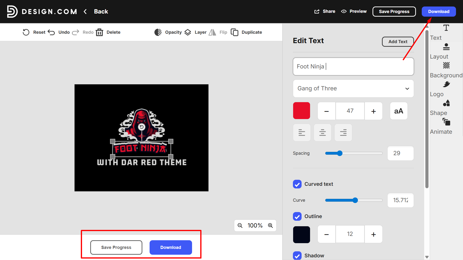 Téléchargement du logo avec Design