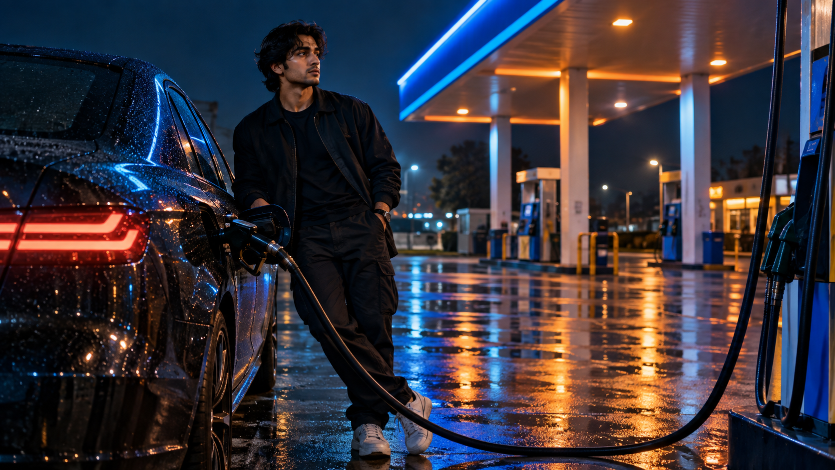 un servizio fotografico notturno con pompa a benzina estetico risultato immediato condivisibile
