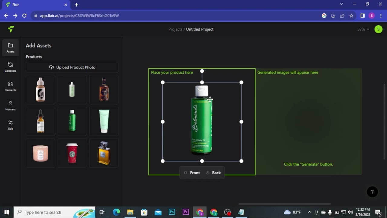 Інтерфейс Flair AI - універсальний безкоштовний редактор фотографій продуктів AI