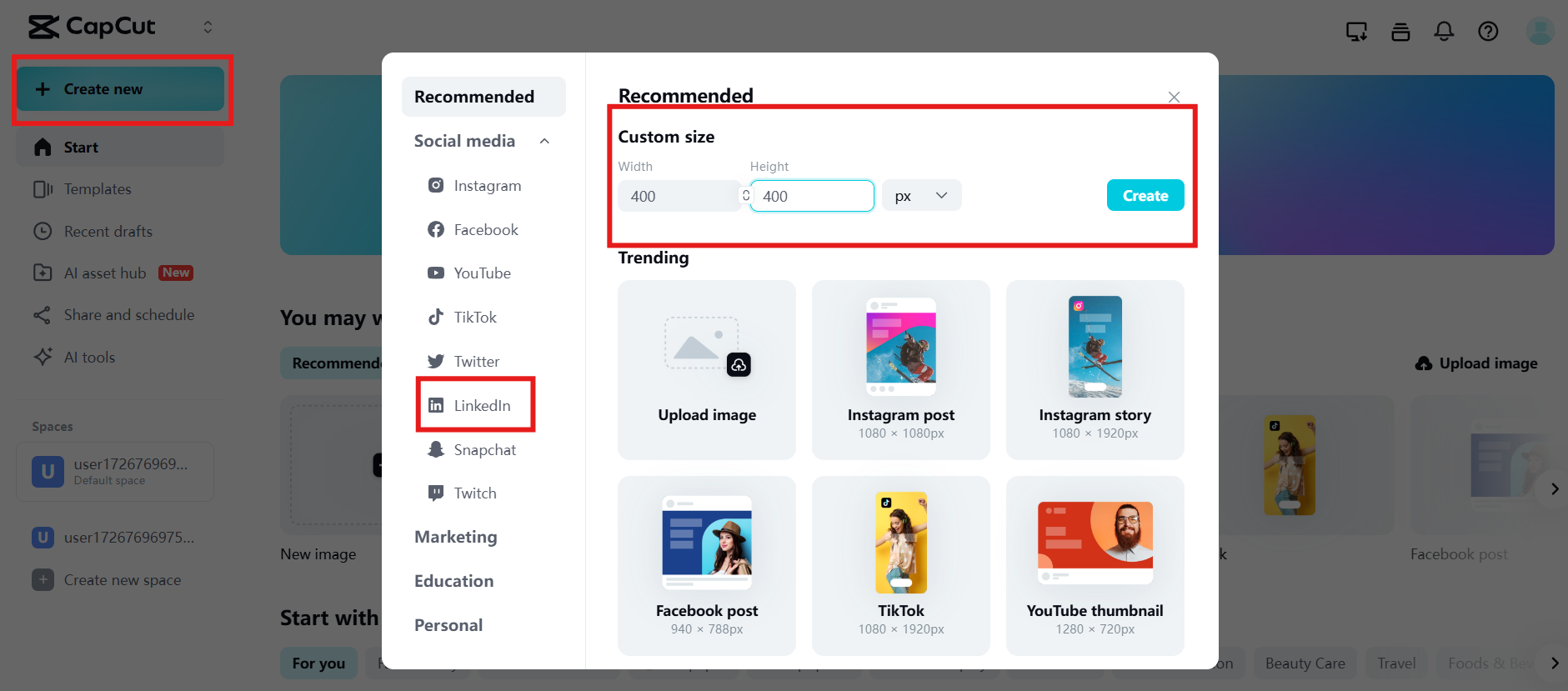 Choose LinkedIn profile aspect ratio