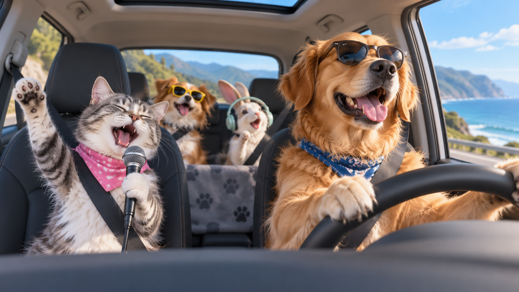 Close-Up Pet Carpool Karaoke Exemplu de variație pentru karaoke pentru animale de companie