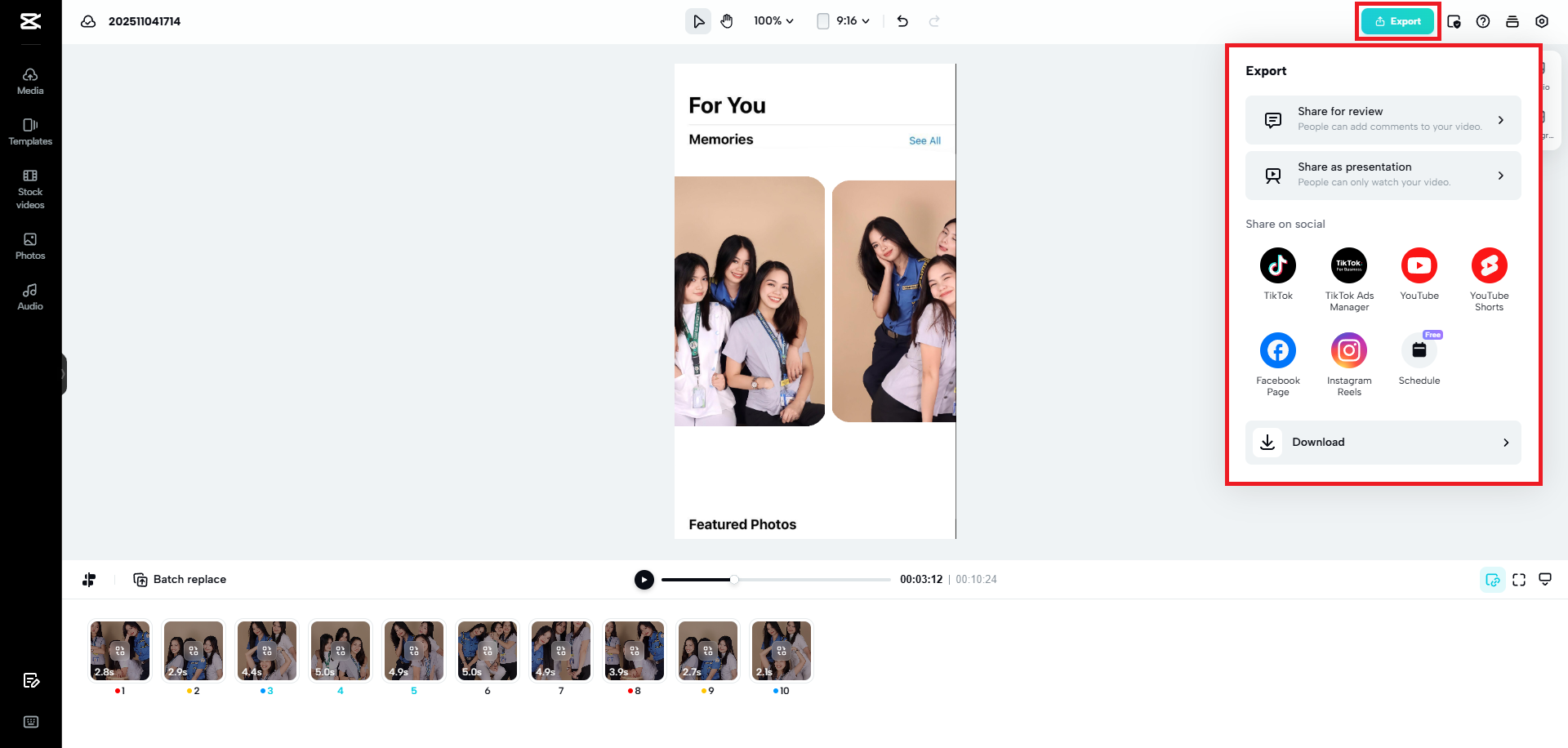 Export your slideshow video