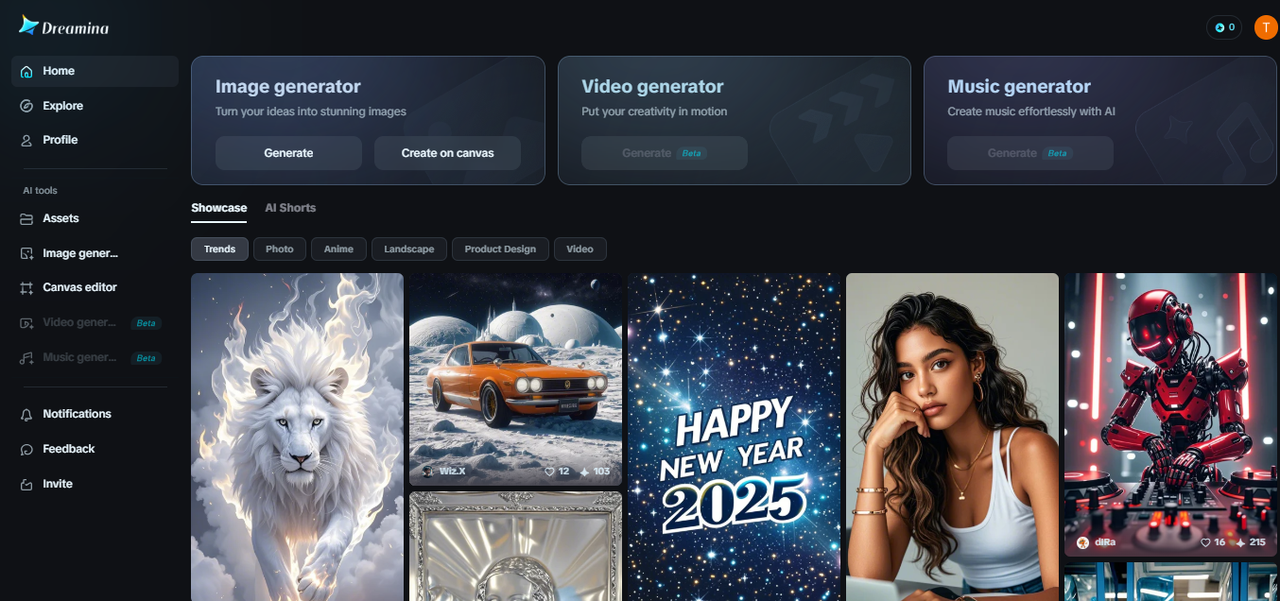Dreamina's homepage