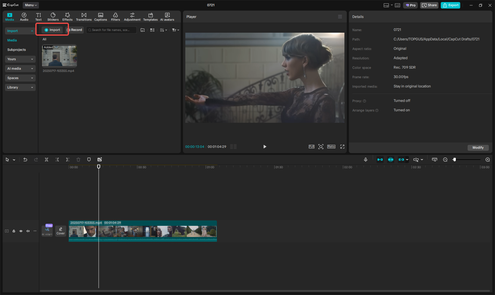 Import files to CapCut
