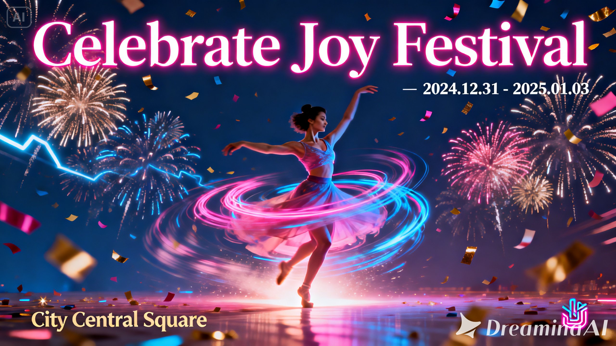 Afiș de festival cu mișcare vibrantă și efecte de contrast vizual