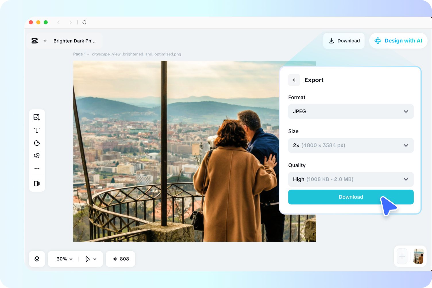 Exporting the final brightened photo using CapCut