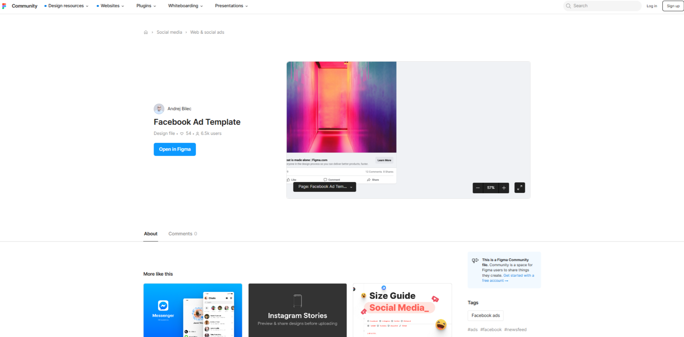 Interface of Figma - a good place to find Facebook ad templates 
