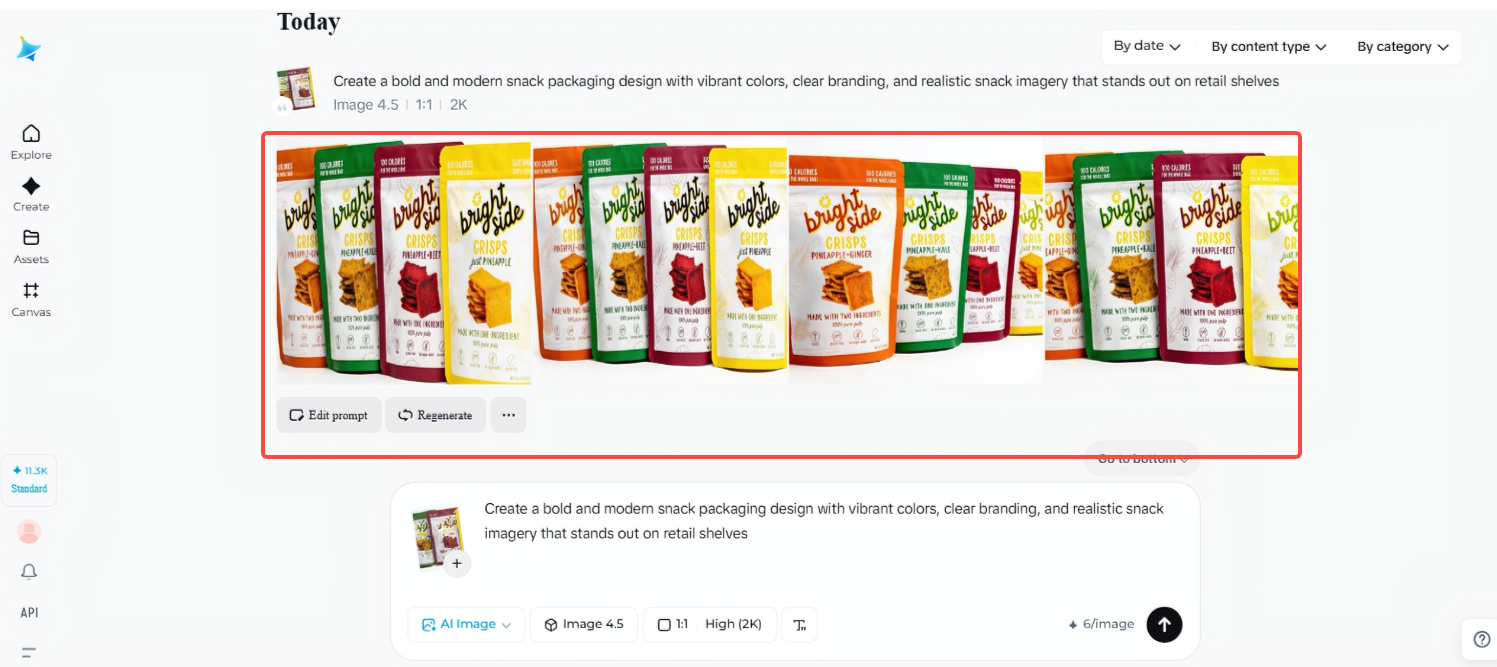 Editing the generated snack packaging design in Dreamina
