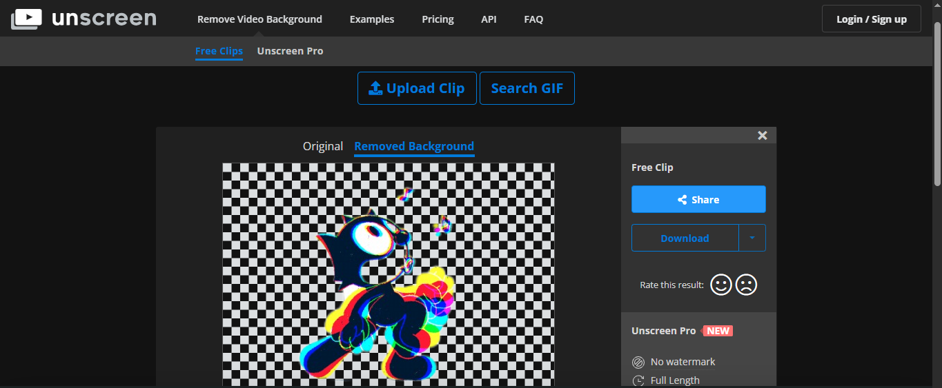Interface of Unscreen