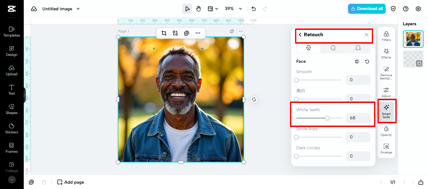 Whitening teeth in CapCut Web