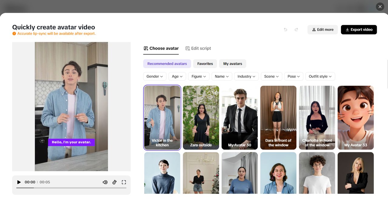 Crie vídeos de avatar realistas rapidamente