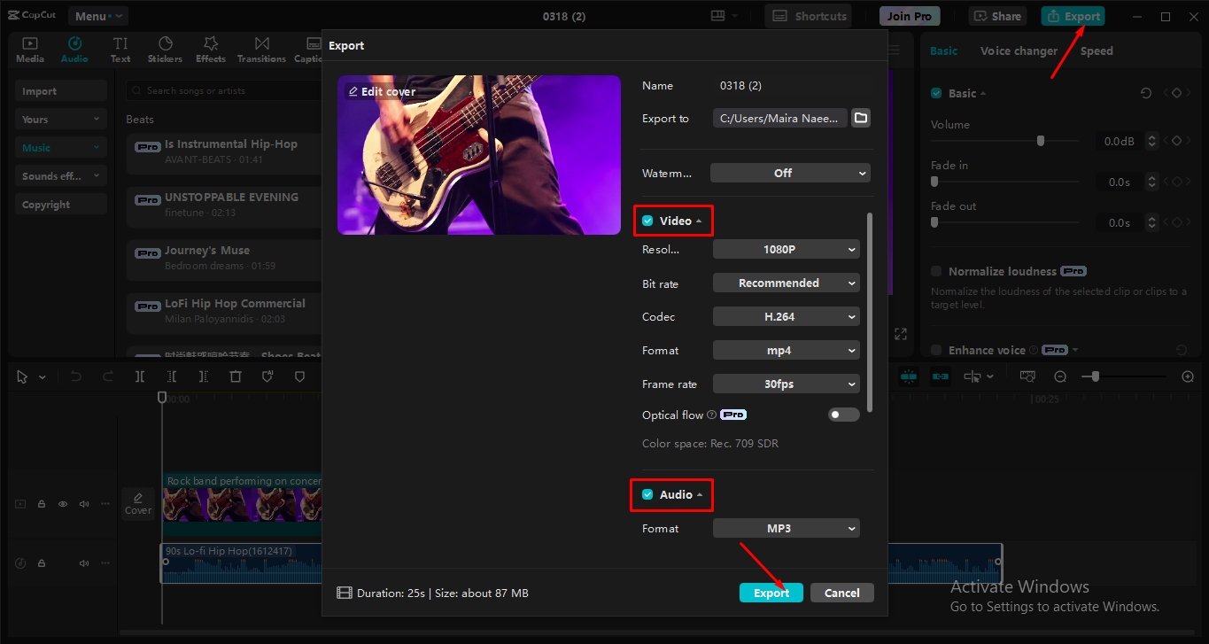 Exporting a video from the CapCut desktop video editor
