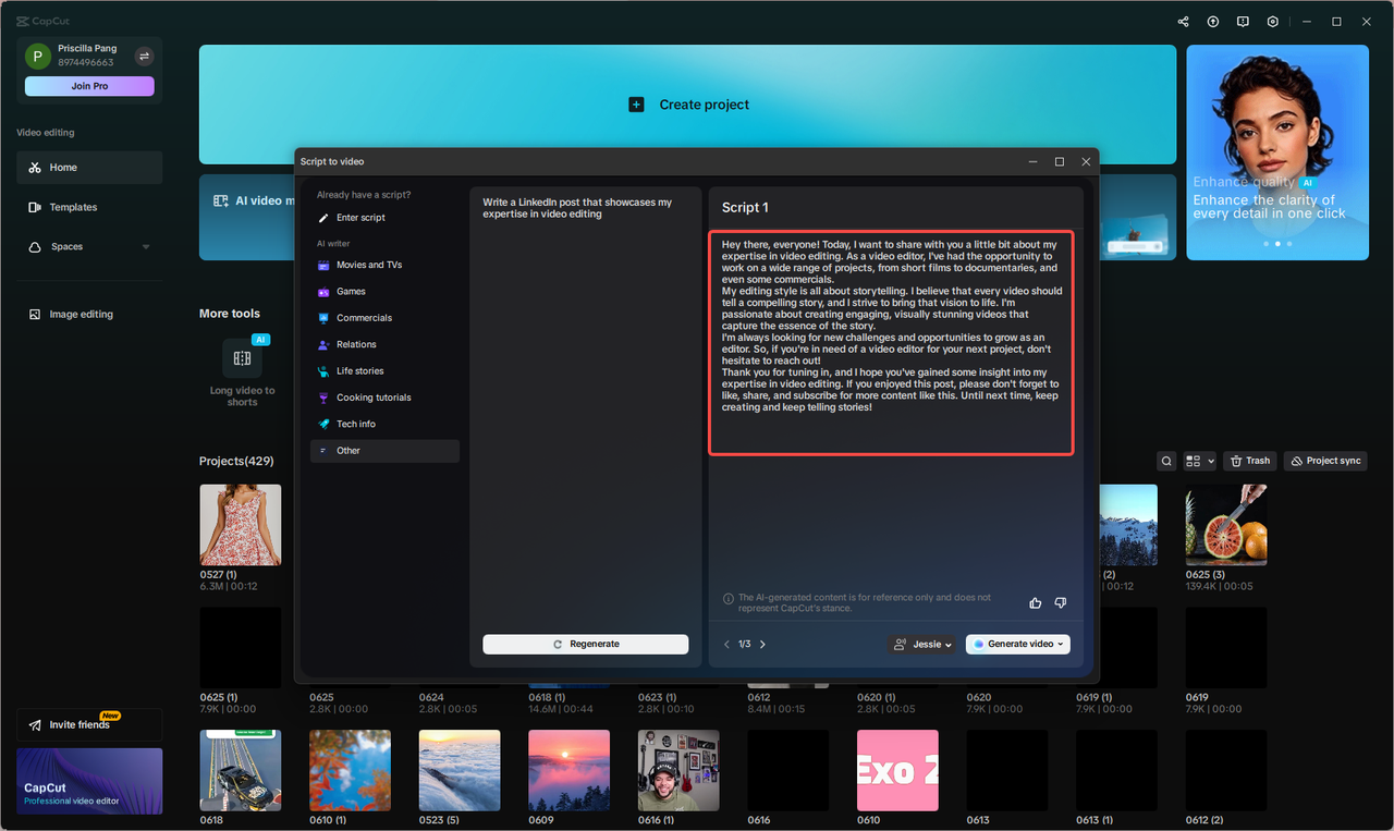 Membuat skrip Anda di CapCut