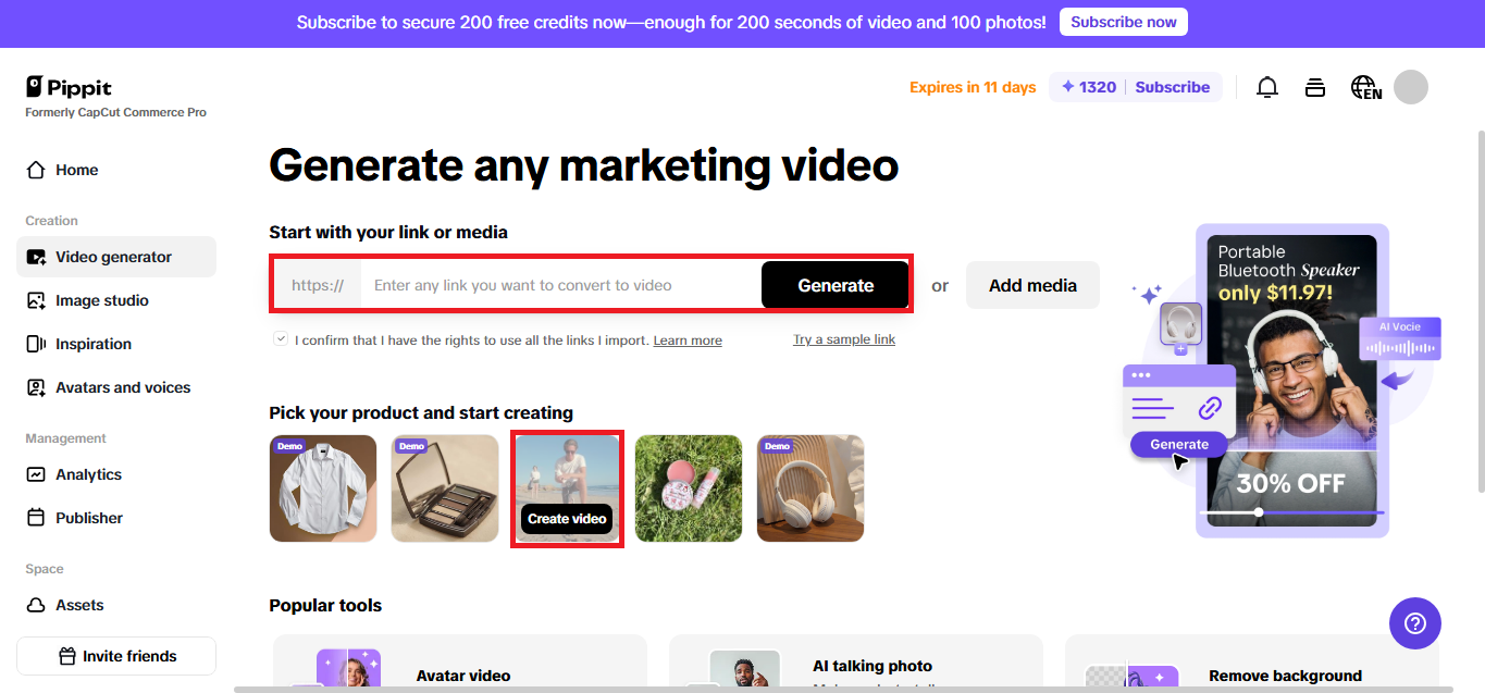One-click marketing and an FAQ video creation option
