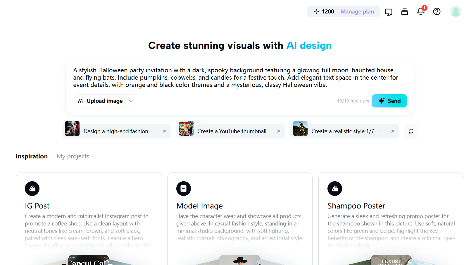 Converting text to Halloween invitation with CapCut's AI Design tool