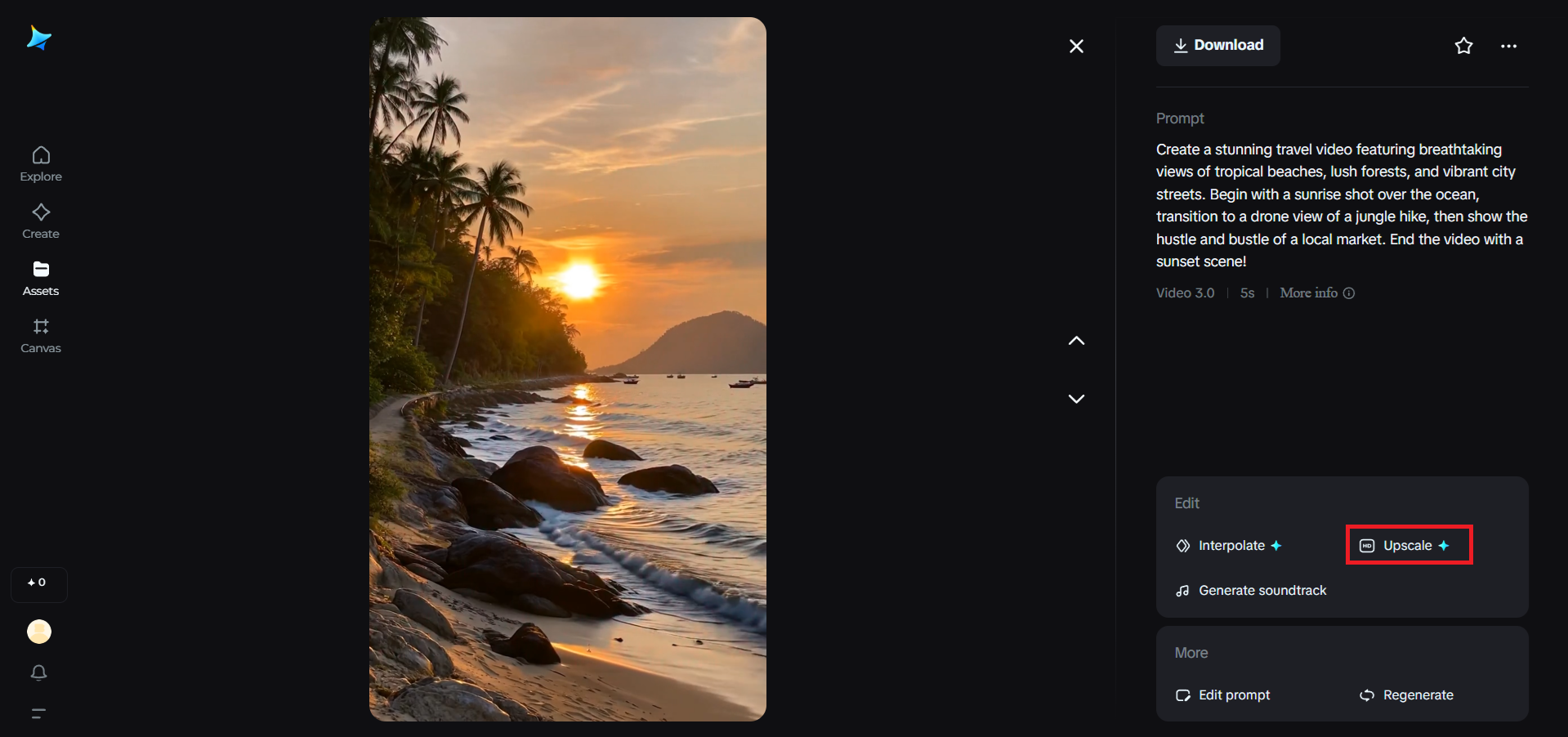 Upscale feature in Dreamina