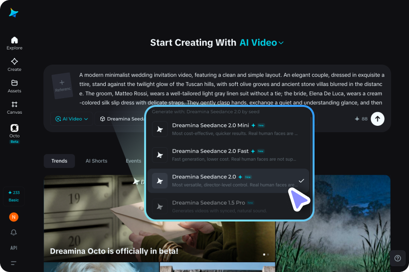 Select model and adjust settings