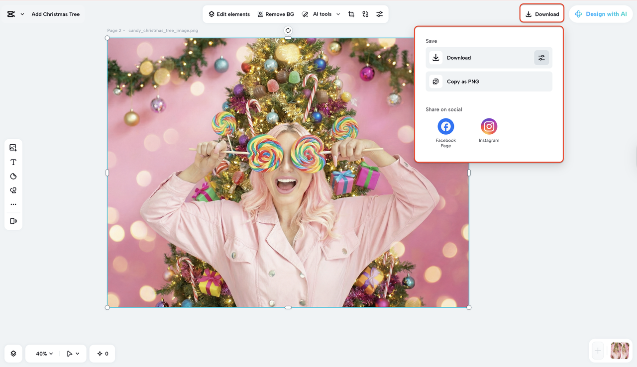 Export and download menu settings