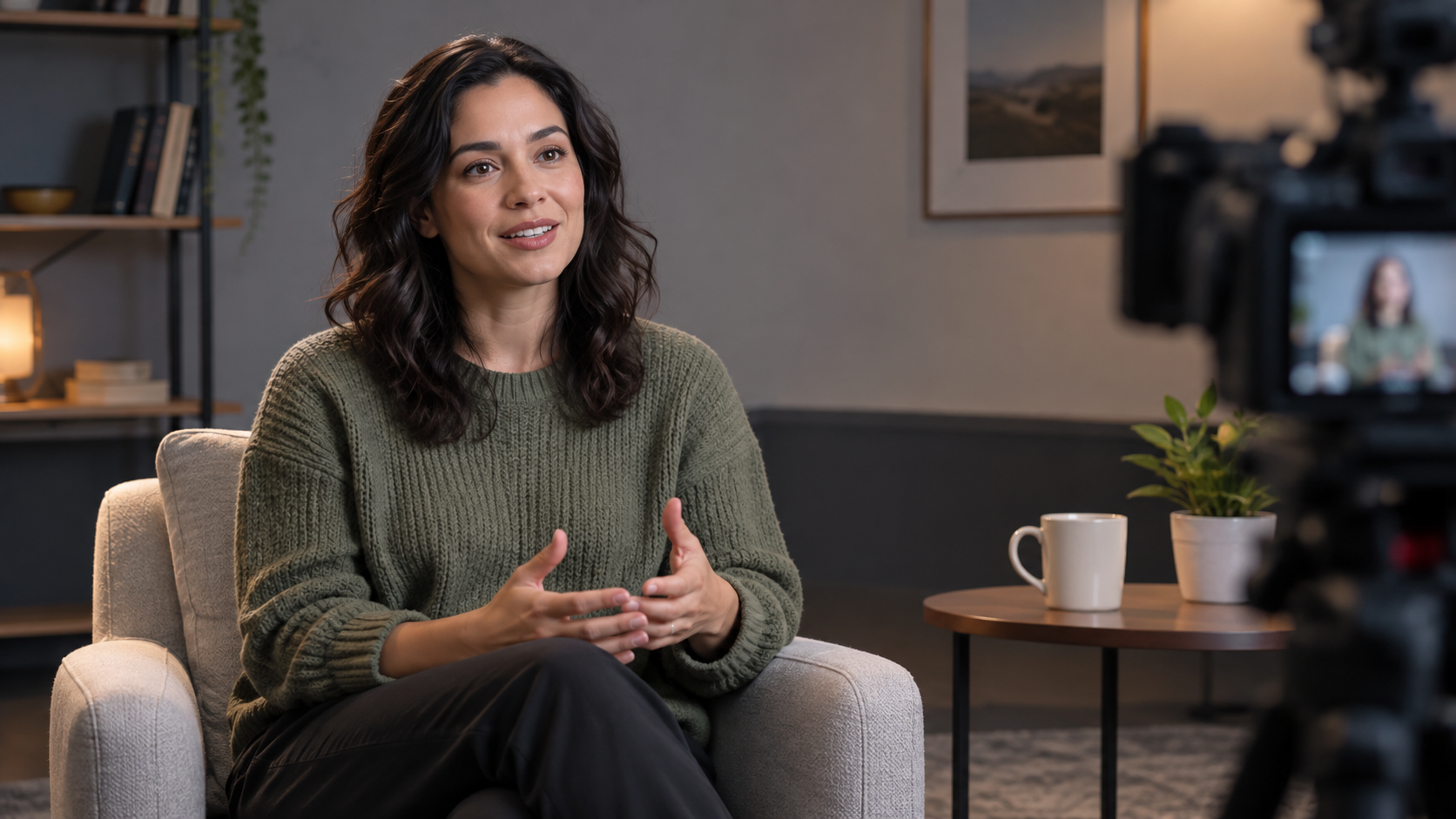 A one-speaker interview in a quiet studio example for video to text