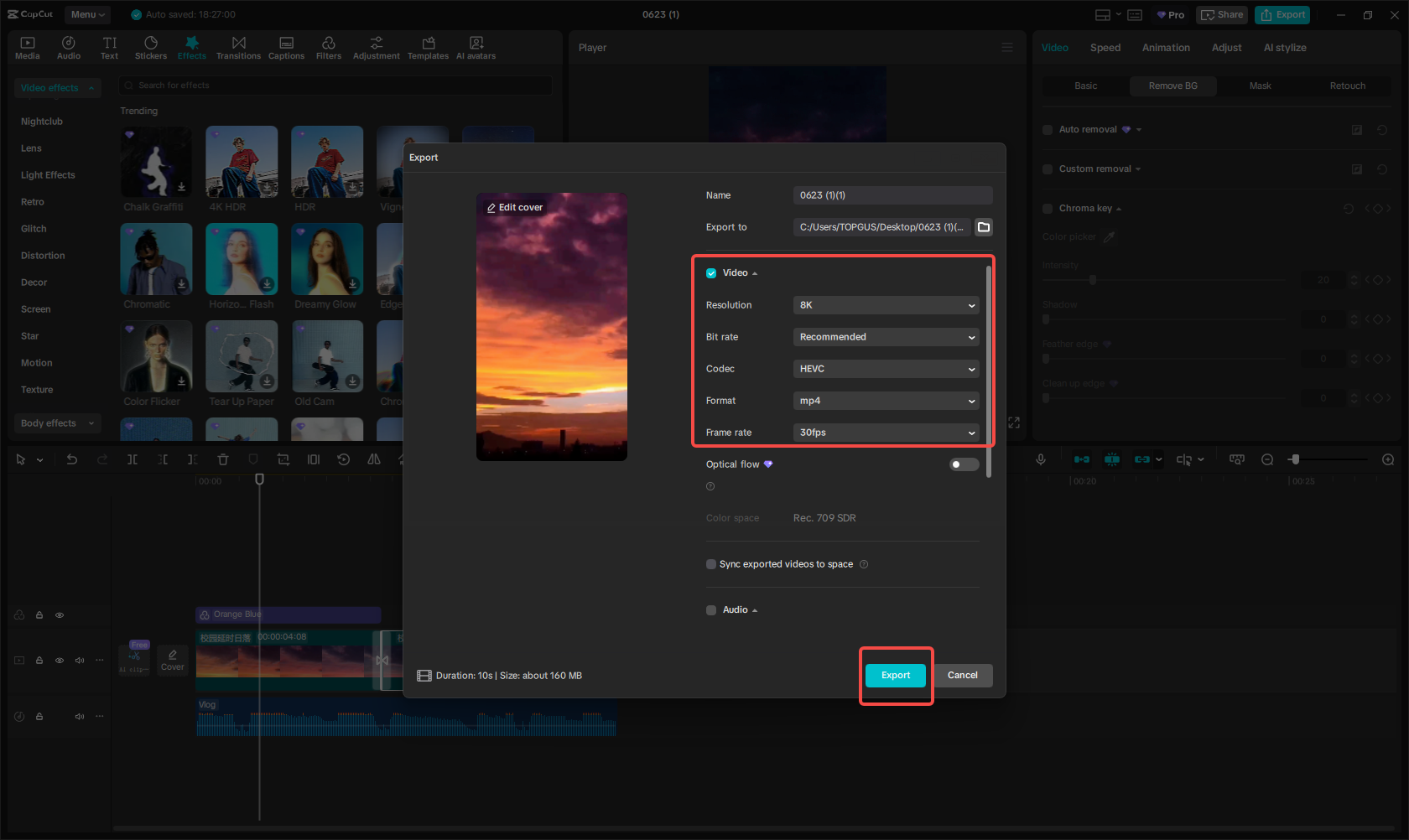 Videó exportálása Instagramra
