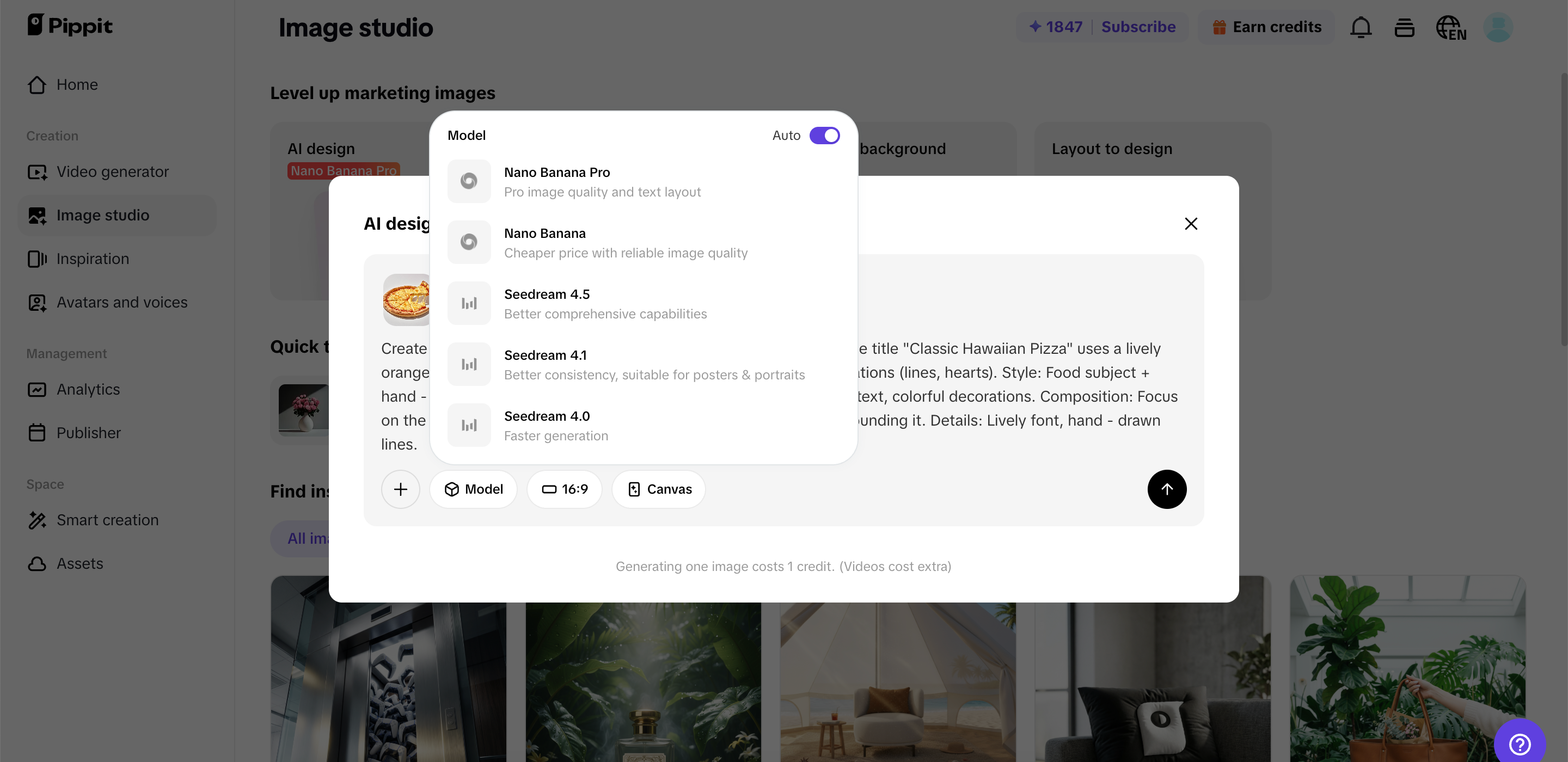 Generando imágenes con Pippit