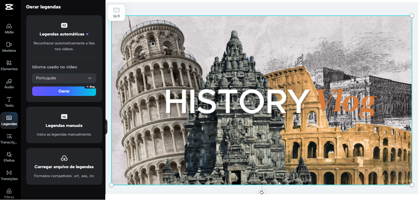 gerar legendas automáticas