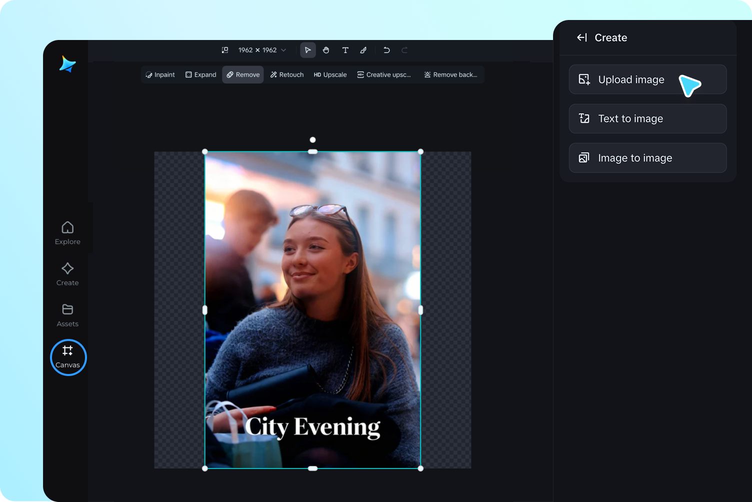 Laden Sie Ihr Bild auf den Canvas hoch.
