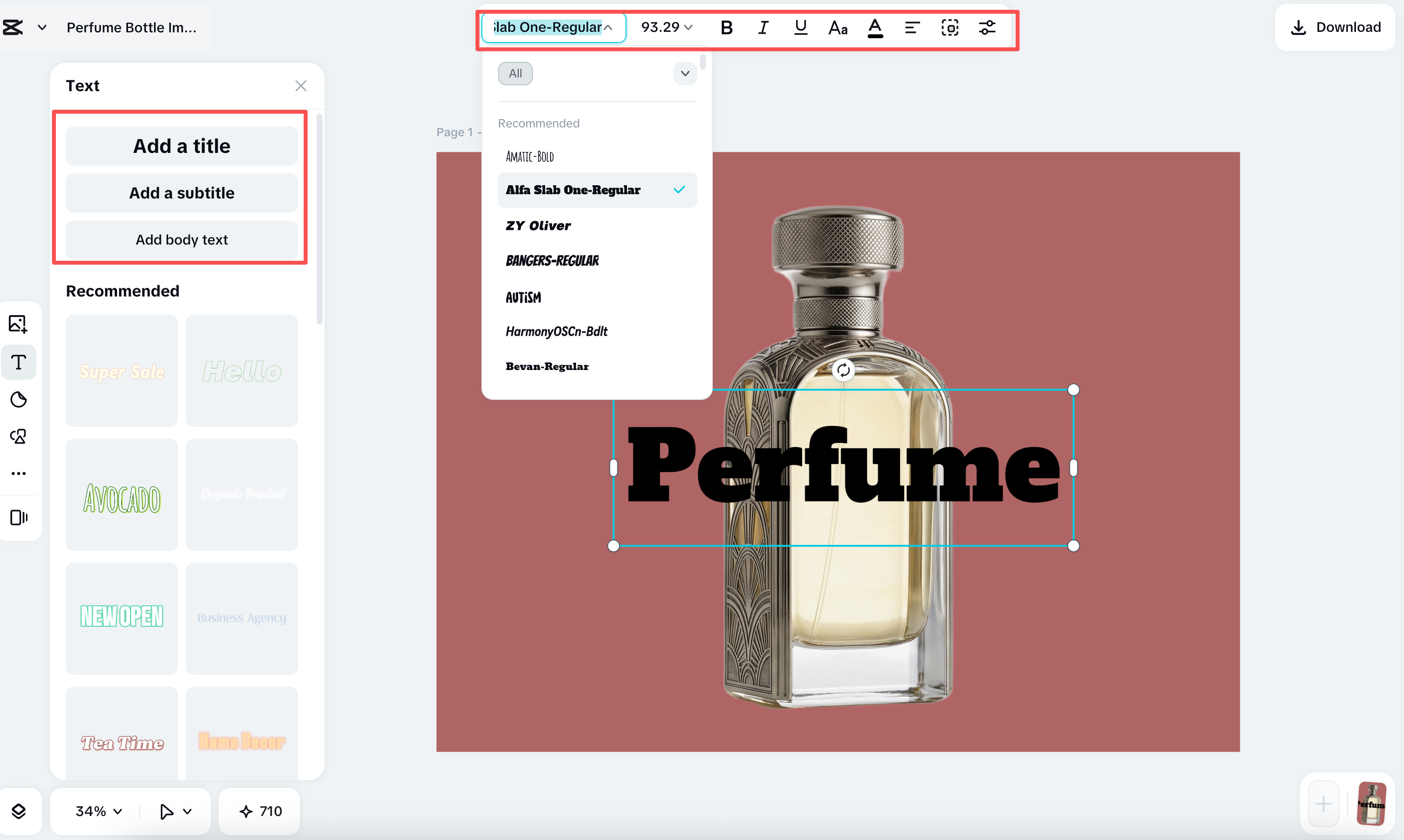 Browsing the font library dropdown in CapCut to select fancy fonts